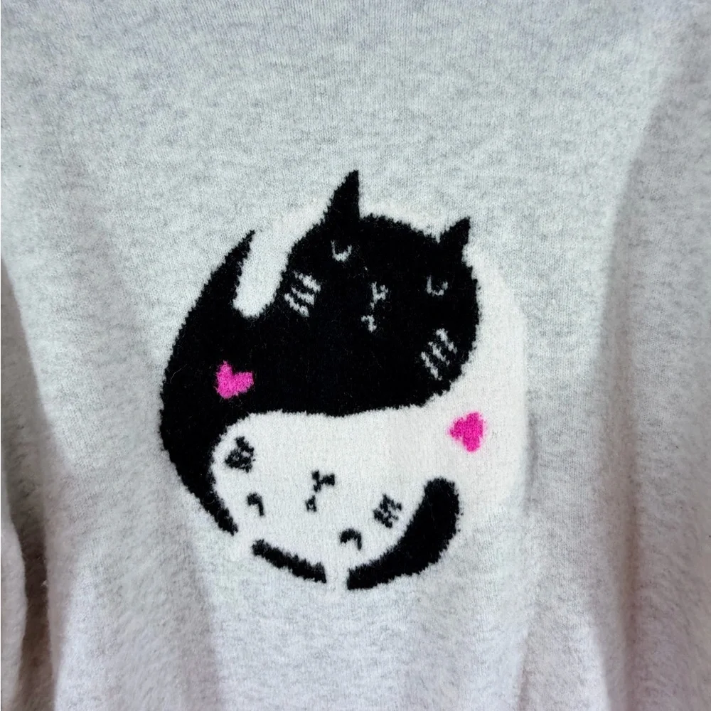 LOFT womens mock neck cat graphic sweater size large gray soft knit